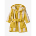 Peignoir de bain b�b� rayures transat capsule famille personnalisable, avec coton recycl� ray� jaune