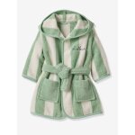 Peignoir de bain b�b� rayures transat capsule famille personnalisable, avec coton recycl� ray� vert