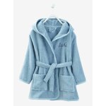 Peignoir de bain enfant uni � capuche, personnalisable bleu clair