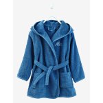 Peignoir de bain enfant uni  capuche, personnalisable bleu denim