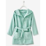 Peignoir de bain enfant uni � capuche, personnalisable vert bleut�