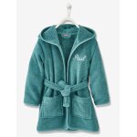 Peignoir de bain enfant uni � capuche, personnalisable vert fonc�