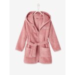 Peignoir de bain enfant uni  capuche, personnalisable vieux rose