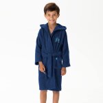 Peignoir enfant brod� 100% coton, om ruban bleu marine