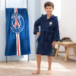 Peignoir enfant brod 100% coton, psg white bleu