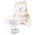 Peluche attache - sucette ours pantin argent (20 cm) blanc