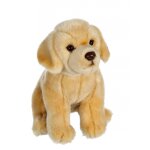 Peluche chien r�aliste assis, labrador 25 cm beige