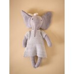 Peluche �l�phant en tricot avec robe en point mousse gris