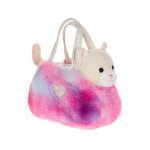 Peluche - peluche girly bag fashionista chat beige et blanc avec sac et d�tails argent�s 18 cm blanc