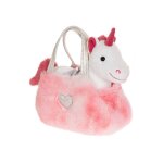Peluche - peluche girly bag fashionista licorne rose et blanche avec sac et d�tails argent�s 18 cm blanc ...