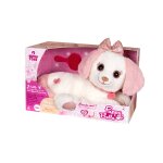 Peluche interactive 30 cm, chien puppy bell, rose et blanc, vendue en bo�te cadeau blanc