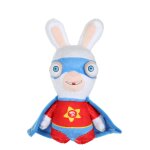 Peluche lapins cr�tins super lapin bleu et rouge sonore 18 cm beige