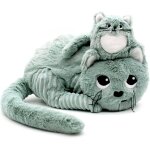 Peluche miaou le chat maman et b�b� vert d'eau, noir, blanc