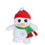 Peluche - noel p�tillous sonore 16 cm - bonhomme de neige blanc