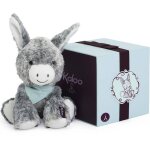 Peluche r�gliss assise avec foulard brod� d�s la naissance gris, blanc, bleu