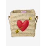 Petit panier en raphia avec broderie citron et poign�es rice carr� beige