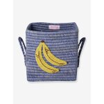 Petit panier en raphia avec broderie citron et poign�es rice carr� bleu