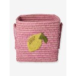 Petit panier en raphia avec broderie citron et poign�es rice carr� rose
