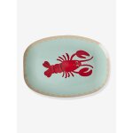 Petite assiette rectangulaire en m�lamine avec imprim� crabe rice bleu ciel