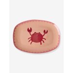 Petite assiette rectangulaire en m�lamine avec imprim� crabe rice corail