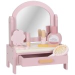 Petite coiffeuse en bois avec miroir rotatif et 6 accessoires rose Petite coiffeuse en bois avec miroir rotatif et 6 accessoires rose