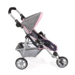 Petite poussette de jogging lola pour poupons gris et rose