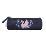 Phileas - trousse scolaire ronde cygne - bleu marine - rose - fille - 1 compartiment bleu