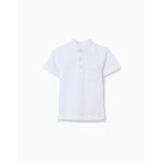 Polo en coton avec col mao et poche blanc