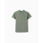 Polo en coton avec col mao et poche vert fonc�