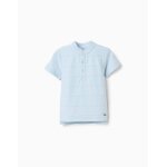 Polo en coton avec lignes en relief et col mao bleu clair