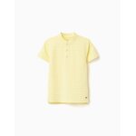 Polo en coton avec lignes en relief et col mao jaune