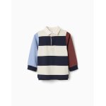 Polo en coton � manches longues � rayures bleu fonc�