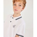 Polo gar�on en maille avec liser�s contrast�s blanc