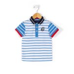 Polo manches courtes 100% coton gar�on fond blanc raye bleu