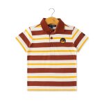 Polo manches courtes 100% coton gar�on fond grege raye multicolore