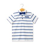 Polo manches courtes 100% coton gar�on fond naturel raye bleu
