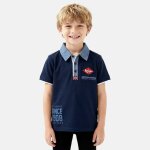 Polo manches courtes, col polo et patte boutonn�e bleu marine