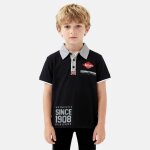 Polo manches courtes, col polo et patte boutonn�e noir