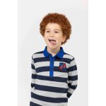 Polo manches longues 100% coton gar�on fond gris chine raye indigo