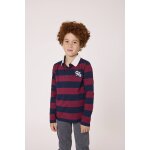 Polo manches longues 100% coton gar�on fond indigo raye bordeaux