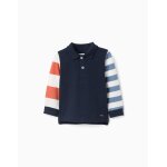 Polo  manches longues en coton bleu fonc