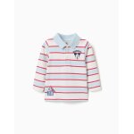 Polo � manches longues � rayures avec imprim� mickey bleu clair