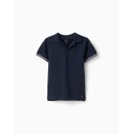 Polo en piqu� de coton � manches � rayures bleu fonc�