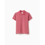 Polo en piqu� de coton avec pois en jacquard rose fonc�