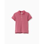 Polo en piqu� de coton avec pois en jacquard rose fonc�