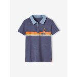 Polo à rayures placées garçon détails en chambray bleu ardoise Polo à rayures placées garçon détails en chambray bleu ardoise