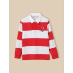 Polo - rugby gar�on - coton biologique rayure bico rouge