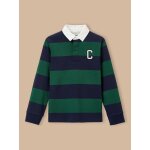Polo rugby ray� gar�on vert pin