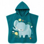 Poncho de bain enfant � capuche en coton animaux bleu