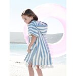 Poncho de bain enfant à rayures personnalisable bleu Poncho de bain enfant à rayures personnalisable bleu